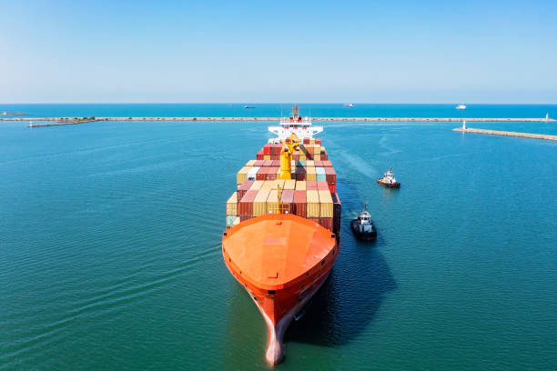 istock Aerial view of Cargo Container ship at sea 1744899504