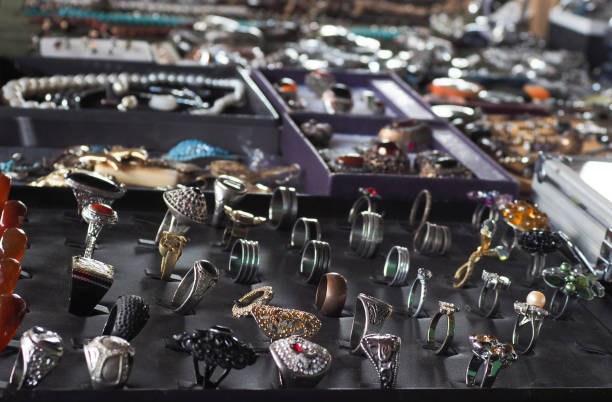 istock Silver engraved rings sold in the antique market 1744906708
