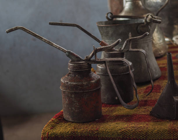 istock Old industrial oil pots 1744908896