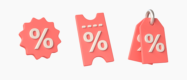 3d sales tag icon with percent sign.special offer. flash sale icon. set of percentage tags. 3d rendering