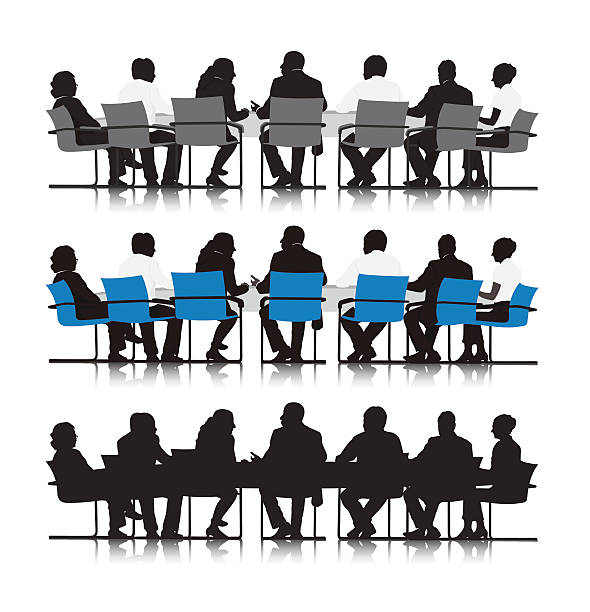 wektor z ludzie biznesu spotkanie zarządu - meeting office worker silhouette office stock illustrations