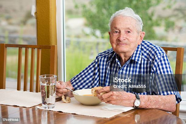 Senior Man In His 90s Eating Lunch At Home Stock Photo - Download Image Now - Eating, Senior Men, Senior Adult