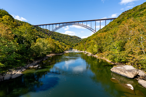 New River Bridge in New River Gorge National Park during the fall season in the Appalachian Mountains of West Virginia, USA.