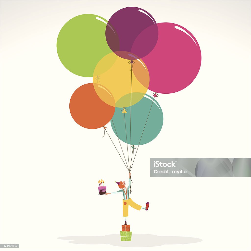 Счастливый день рождения приглашение Клоун с булочки торт - Векторная графика Воздушный шарик роялти-фри