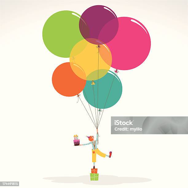 Счастливый День Рождения Приглашение Клоун С Булочки Торт — стоковая векторная графика и другие изображения на тему Воздушный шарик