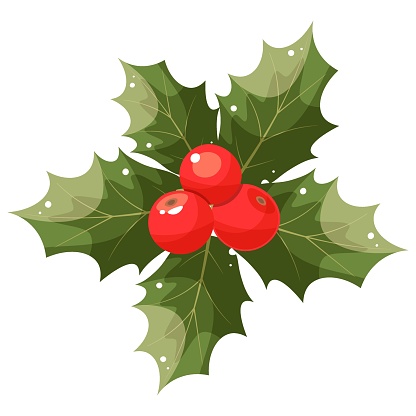 istock Christmas holly berry flat icon in cartoon style. Green leaves and red berries isolated on white background. Elements suitable for decorative Christmas festival, New year invitations, greeting cards. 1744931028