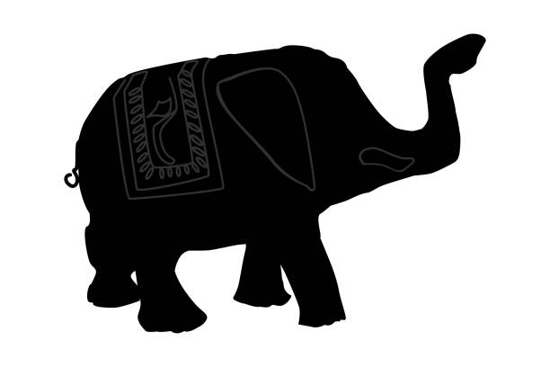 istock Elephant silhouette isolated on white background. Black shape of little elephant. 1744939824