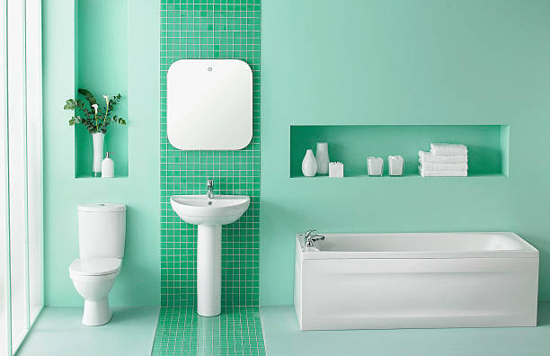 interior kamar mandi hijau - bathroom style potret stok, foto, & gambar bebas royalti
