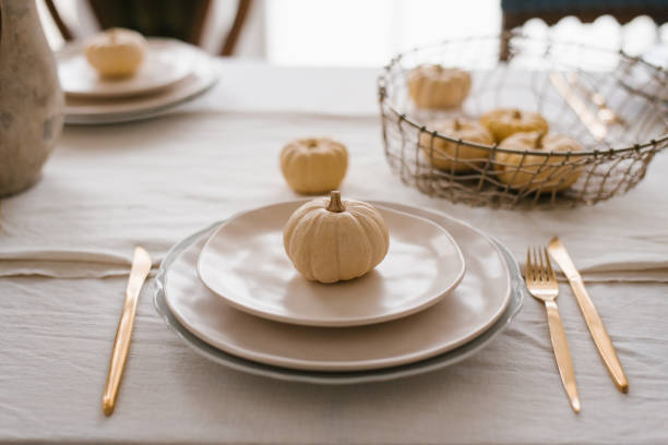 istock Autumn table setting with pumpkins. Decor about Thanksgiving 1744955531