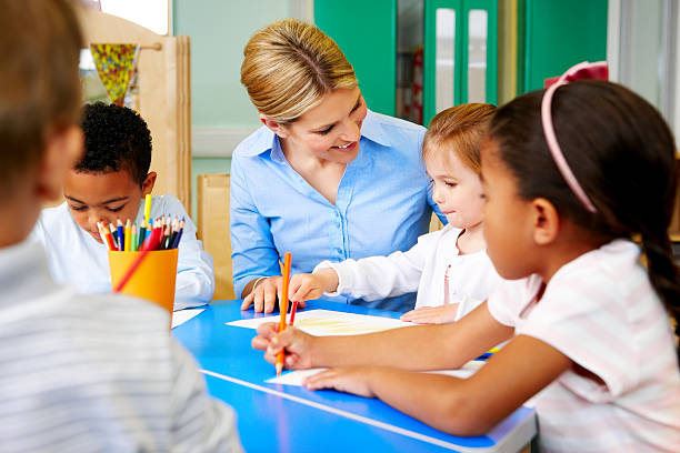 istock Teacher and preschoolers in art class 174498833