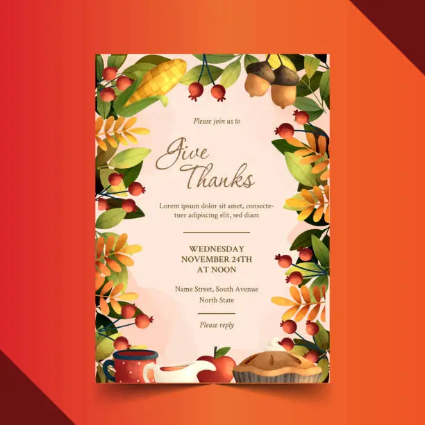 Vector illustration of watercolor thanksgiving invitation template vector design illustration