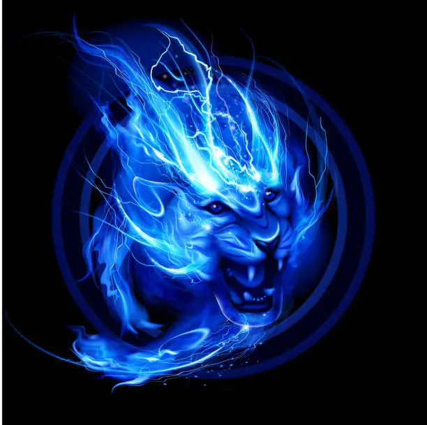 Vector illustration of Running lightning lion
