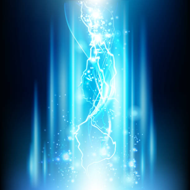 lightning abstract background Flashes of lightning wave on a dark blue sky. Lightning design concept. 10 EPS file with transparency effects and overlapping colors. lightning backgrounds stock illustrations