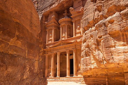 The Treasury or Al-Khazneh is one of the most elaborate rock-cut tombs in Petra, Jordan