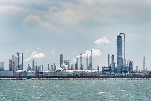 Texas City industrial skyline. Petrochemical plant oil refinery and industrial skyline in Texas City.