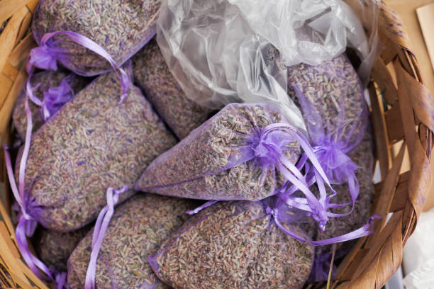 istock Pouch with lavender in a wooden basket. 1745005261