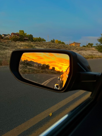 Beautiful Sunset, looking at side mirror , Cortez, Colorado