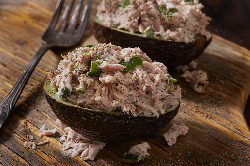 Avocado Tuna Salad Boats with Chives and Jalapeno Peppers