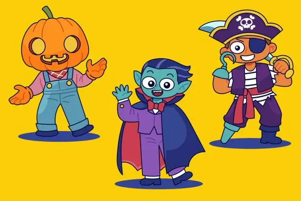 Vector illustration of hand drawn characters halloween season design vector illustration