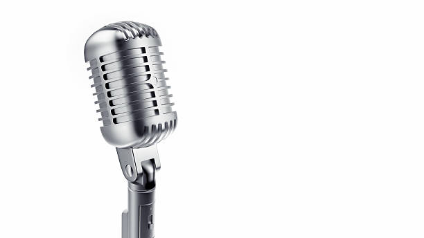 istock Vintage stand up microphone on white background 174503971