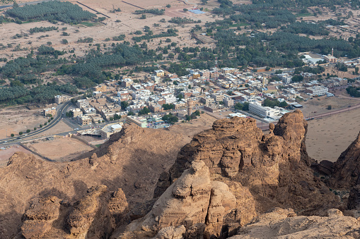 The city of Al-Ula, Saudi Arabia seen from above.