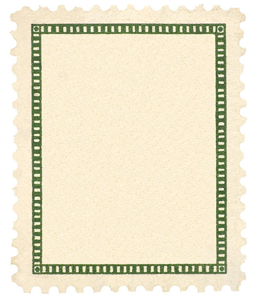 Blank Vintage Postage Stamp, Green Vignette Macro, Isolated Vertical Background stock photo