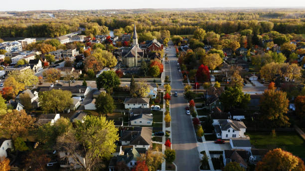 istock Small town drone aerial flyover 1745077140