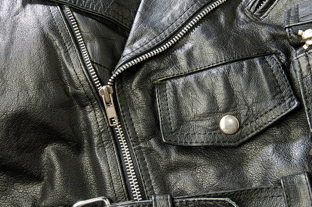 черный кожаная байкерская куртка - made in the usa фотографии стоковые фото и изображения