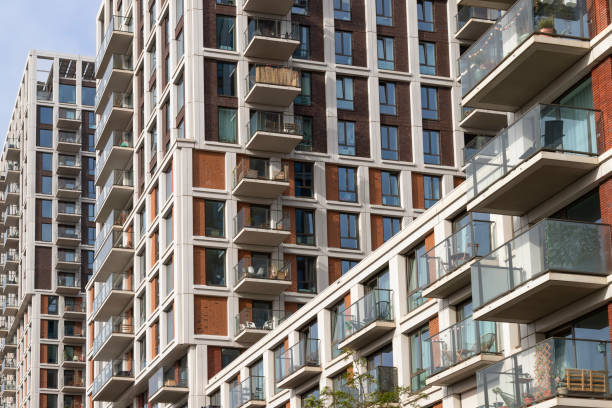 Modern high-rise apartments with balconies in Amsterdam.