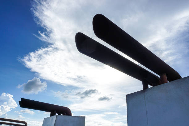 istock Ship exhaust pipes on a beautiful sky background 1745088641