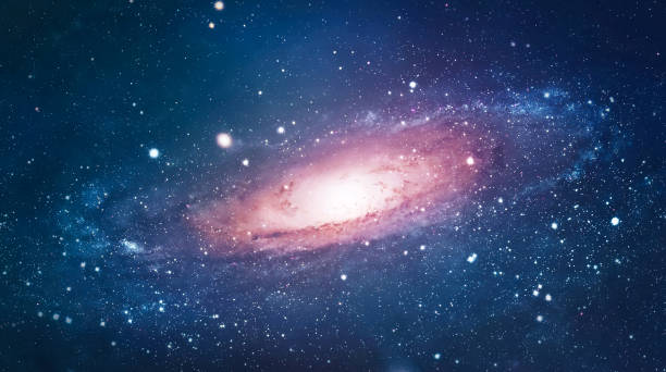 istock Spiral galaxy in bright space. Andromeda galaxy with stars. Astronomy space view. Sci-fi space collage 1745098226