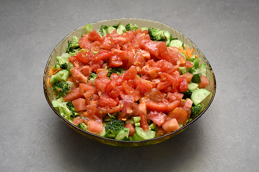 Homemade fresh vegetable salad in a salad bowl