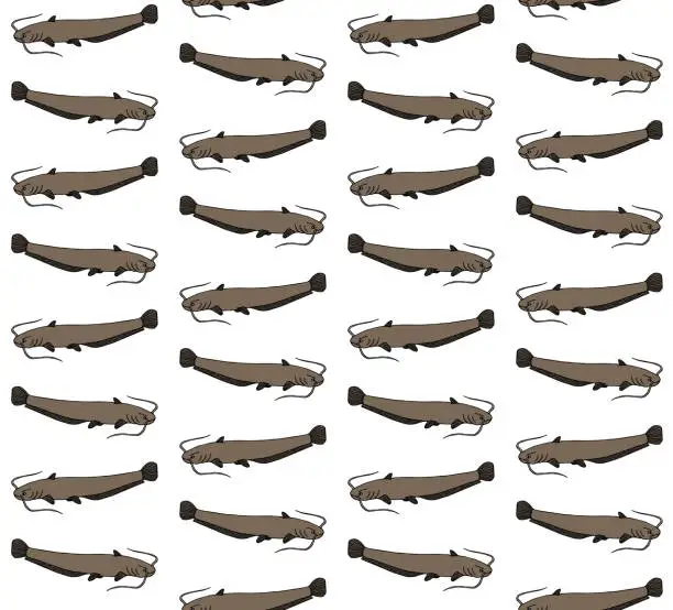 Vector illustration of Vector seamless pattern of hand drawn doodle sketch catfish fish