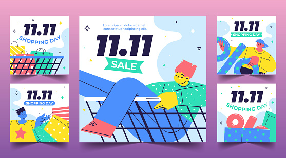 flat 11 11 shopping day banners collection vector design illustration