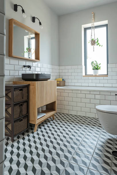 istock Home interior with bathroom in modern apartment. 1745131913