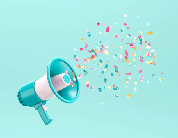 istock Blue megaphone with shiny confetti coming out of it 1745132980