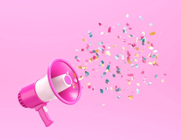 istock Pink megaphone with shiny confetti coming out of it 1745132982