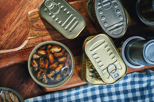 Canned Fish - Sardines and Blue Mussels in a Tin