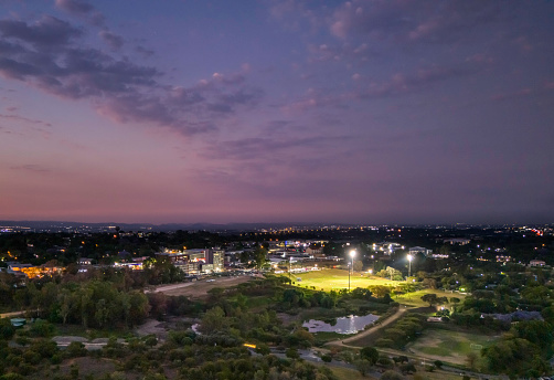 Evening Cricket being played at St Stithians College seen at sunset in Randburg, Johannesburg.