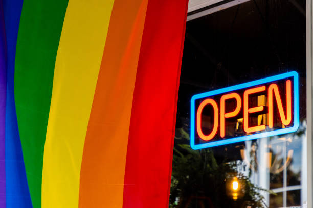 istock Pride flag and business open sign 1745162299