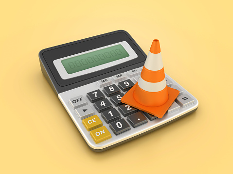 Traffic Cone with Calculator - Color Background - 3D rendering
