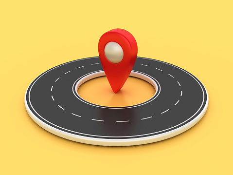 Circular 3D Road with GPS Marker - Color Background - 3D Rendering
