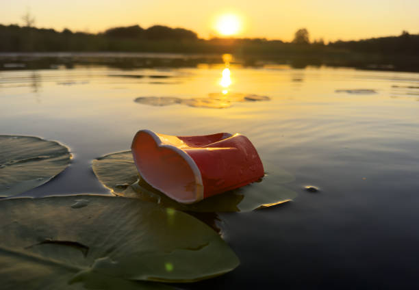 istock Water pollution. Coffee paper cup Garbage. Marine pollution. 1745204261