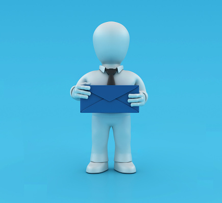 Cartoon Business Character with Envelope - Color Background - 3D Rendering