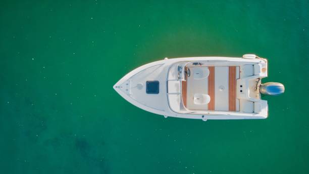 istock Boat floating in the water near shore, high angle shot 1745209290