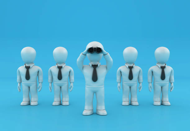 Cartoon Business Character Teamwork with Binoculars - Color Background - 3D Rendering