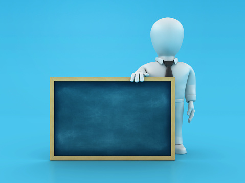 Cartoon Business Character with Chalkboard Frame - Color Background - 3D Rendering