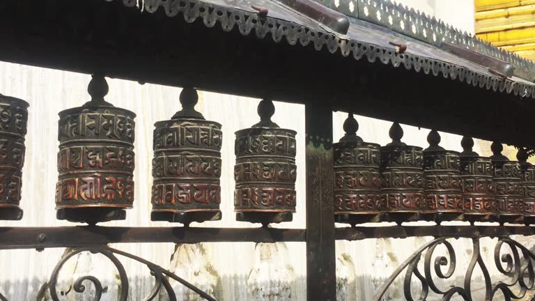 Traditional  prayer wheel at temple in Kathmandu, Nepal