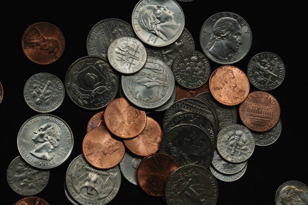 istock Top View American Coins on a dark background 1745222807