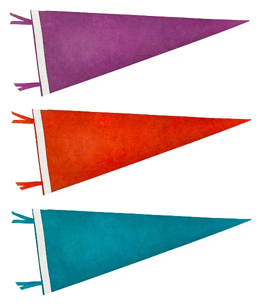Three isolated retro pennants ca. 1970 in different colors. Includes an accurate 